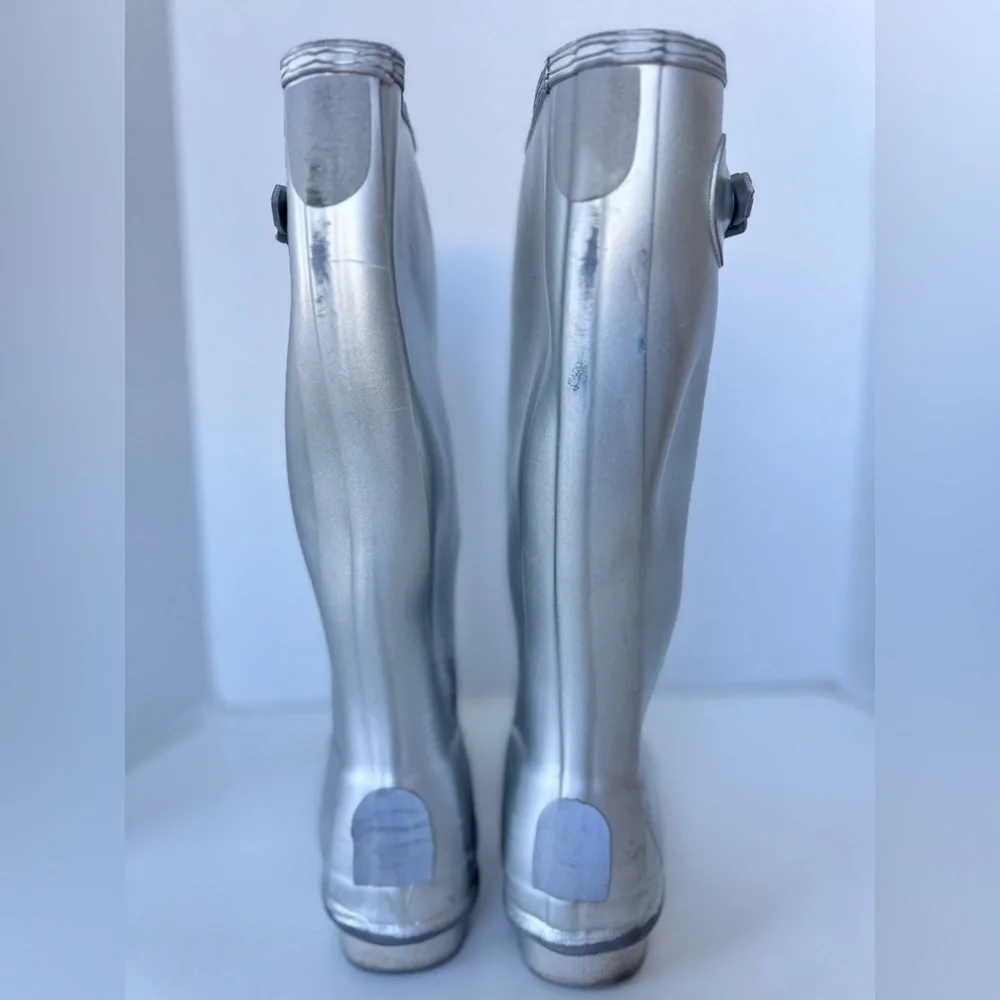 Hunter Rain Boots Metallic Silver Size 5 Girls Boot Youth